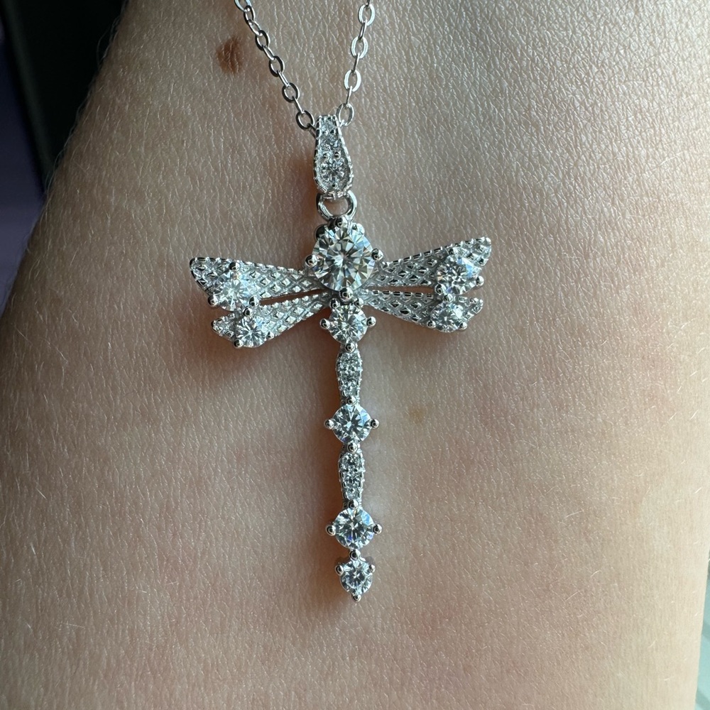 Moissanite silver dragonfly necklace